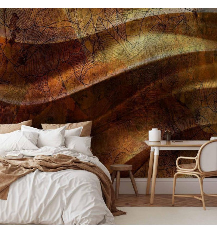 Foto tapete - Liquid gold - abstract wavy composition with leaf patterns
