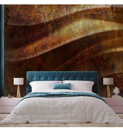Fototapet - Liquid gold - abstract wavy composition with leaf patterns