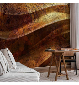 Foto tapete - Liquid gold - abstract wavy composition with leaf patterns
