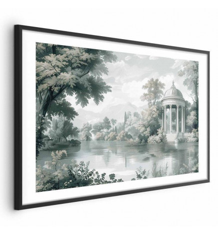 Poster - Landscape with a Park and Lake in Retro Greens