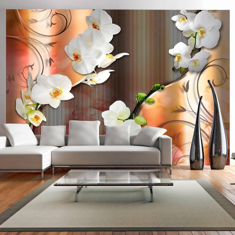 34,00 € www.arredalacasa.com Fotomurale con delle orchidee con lo sfondo colorato
