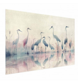 Poster - Birds by the Lake - herons painted in watercolor in a delicate, gray-pink palette