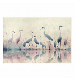 Poster - Birds by the Lake - herons painted in watercolor in a delicate, gray-pink palette