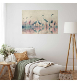 Poster - Birds by the Lake - herons painted in watercolor in a delicate, gray-pink palette