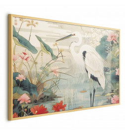 Plakatas - Over the Asian Pond - illustration in the Japanese print style featuring a heron