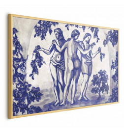 Poster - Ancient Vineyard - three women in a portal painted in blue ink
