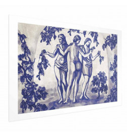 Poster - Ancient Vineyard - three women in a portal painted in blue ink