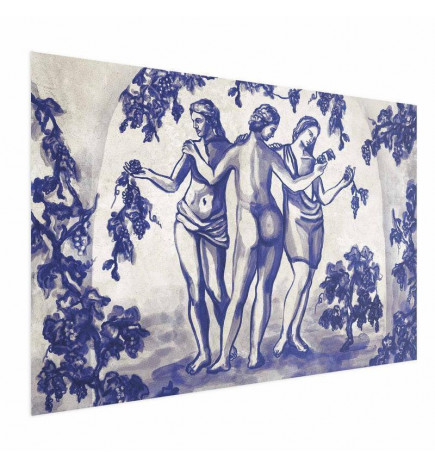 Poster - Ancient Vineyard - three women in a portal painted in blue ink