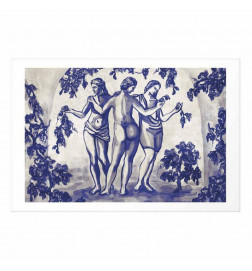 Poster - Ancient Vineyard - three women in a portal painted in blue ink