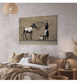 Canvas Print - Banksy: Washing Zebra on Concrete (1 Part) Wide