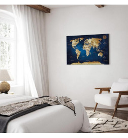 Schilderij - World Map: The Dark Blue Depths