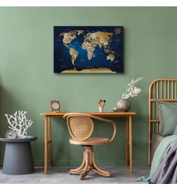 Schilderij - World Map: The Dark Blue Depths