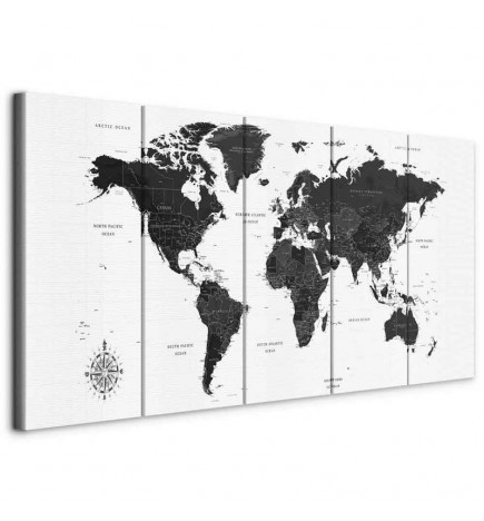 Leinwandbild - Black and White Map (5 Parts) Narrow
