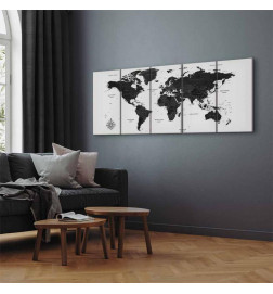 Schilderij - Black and White Map (5 Parts) Narrow
