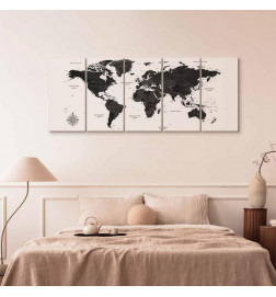 Leinwandbild - Black and White Map (5 Parts) Narrow
