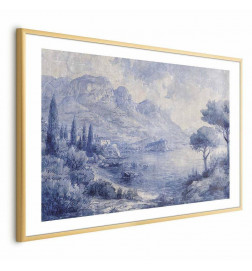 Plakāts - Blue Bay - Italian Landscape of Lake Como Painted in Blue Ink