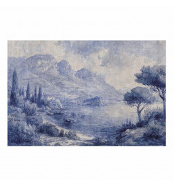 Plakāts - Blue Bay - Italian Landscape of Lake Como Painted in Blue Ink