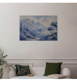 Plakatas - Blue Bay - Italian Landscape of Lake Como Painted in Blue Ink
