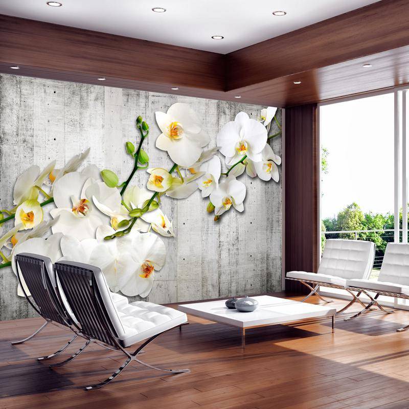 34,00 € www.arredalacasa.com Fotomurale con delle orchidee bianche con il legno