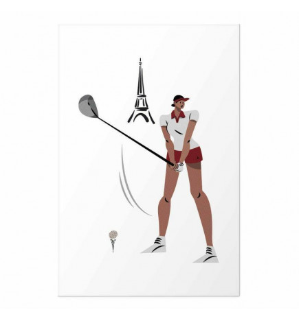 Poster - Illustration of a Female Golfer with the Eiffel Tower in the Background