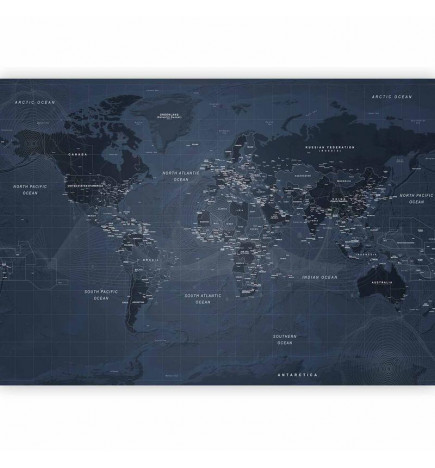 Papier peint - World map in blue - continents with inscriptions in English