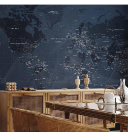 Wall Mural - World map in blue - continents with inscriptions in English