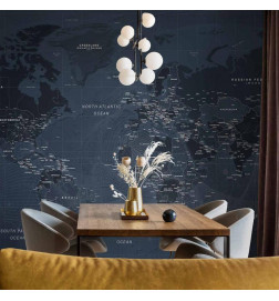 Fotobehang - World map in blue - continents with inscriptions in English