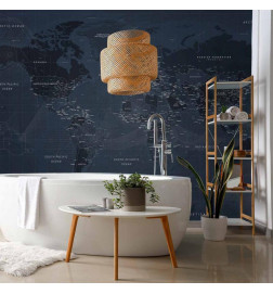 Mural de parede - World map in blue - continents with inscriptions in English