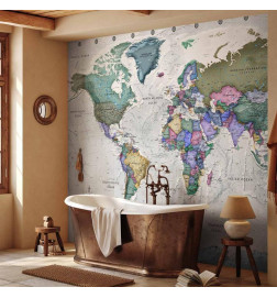 Wall Mural - Geography study - world map with signed countries in English