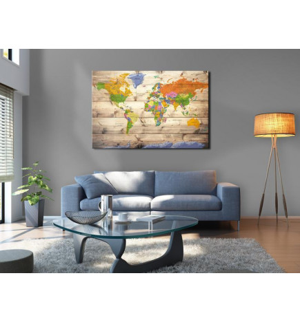 Attēls uz korķa - Map on wood: Colourful Travels