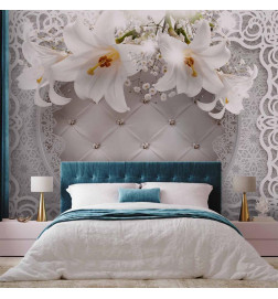 Fototapetas - Lilies and Quilted Background