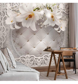 Fototapeet - Lilies and Quilted Background