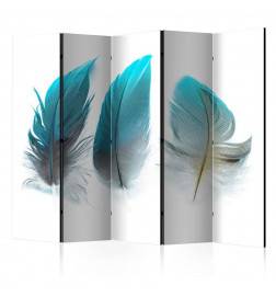 5-teiliges Paravent - Blue Feathers II [Room Dividers]