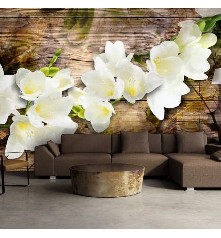 Fotomurale con tante orchidee sul legno vivo - Arredalacasa