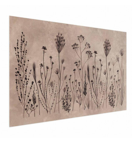 Poster - Field Flowers - black plants on a lime wash background