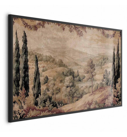 Poster - Mediterranean Landscape - Old Tapestry with a Hill and Lake