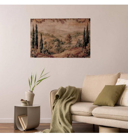Poster - Mediterranean Landscape - Old Tapestry with a Hill and Lake