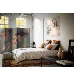 5-teiliges Paravent - Room divider – Map in browns and greys