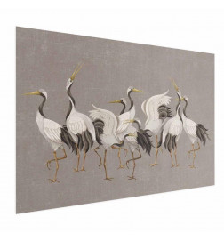 Juliste - Crane Dance - light bird silhouettes on a warm-gray textured background