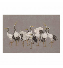 Poster - Crane Dance - light bird silhouettes on a warm-gray textured background