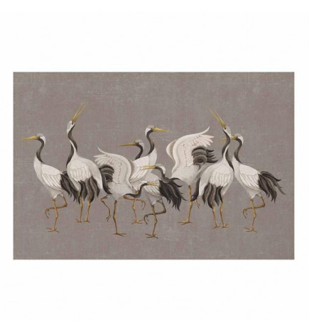 Plakāts - Crane Dance - light bird silhouettes on a warm-gray textured background