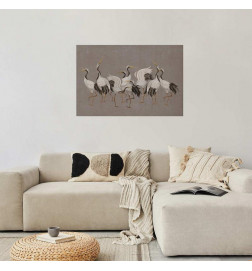 Juliste - Crane Dance - light bird silhouettes on a warm-gray textured background