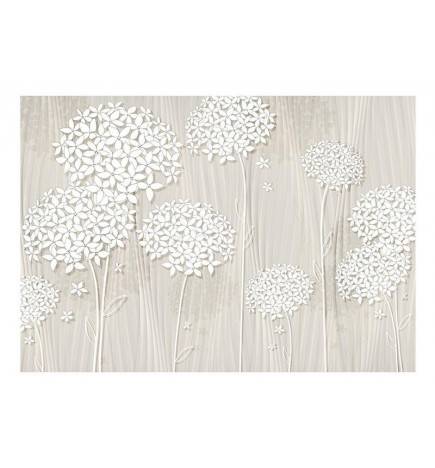 Fotomurale con i fiori bianchi sul legno beige - Arredalacasa