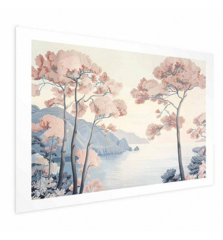 Plakat - Ocean Cliffs and Trees Delicate Motif in Pastel Colors