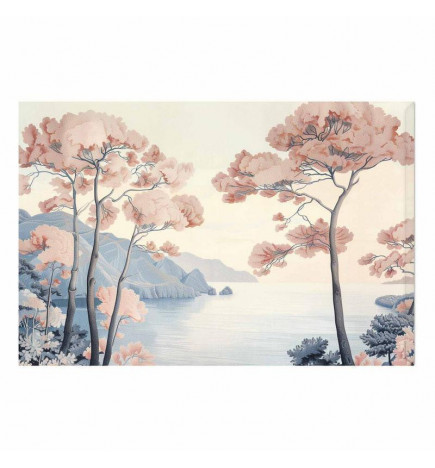 Plakāts - Ocean Cliffs and Trees Delicate Motif in Pastel Colors