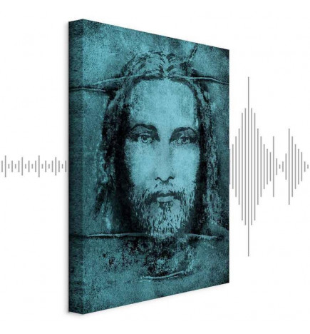 Schilderij - Shroud of Turin in Turqoise (1 Part) Vertical