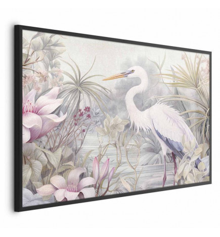 Plakatas - Heron Wading in a Pond - illustration in light colors