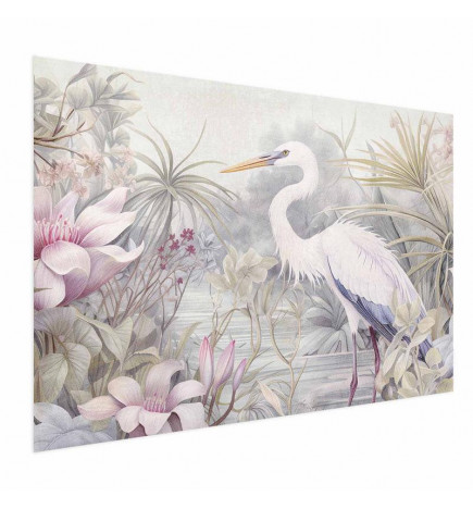 Plakatas - Heron Wading in a Pond - illustration in light colors
