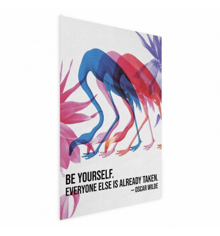 Juliste - Colorful Repetition - three flamingo silhouettes with an inspiring quote