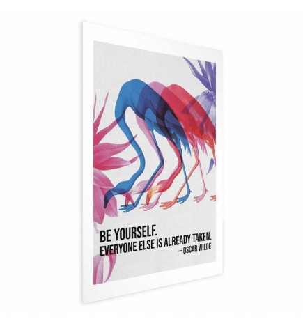 Poster - Colorful Repetition - three flamingo silhouettes with an inspiring quote